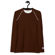 Sophisticated Sun Protection: Women's Solid Color Rash Guard - Chocolate Exclusive Long Sleeve Rash Guard Solid Color Swimwear Womens