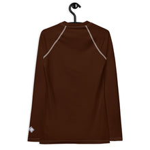 Sophisticated Sun Protection: Women's Solid Color Rash Guard - Chocolate Exclusive Long Sleeve Rash Guard Solid Color Swimwear Womens