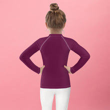 Splash-Ready Style: Solid Color Rash Guards for Young Girls - Tyrian Purple Exclusive Girls Kids Long Sleeve Rash Guard Solid Color Swimwear