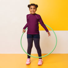 Splash-Ready Style: Solid Color Rash Guards for Young Girls - Tyrian Purple Exclusive Girls Kids Long Sleeve Rash Guard Solid Color Swimwear