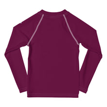 Splash-Ready Style: Solid Color Rash Guards for Young Girls - Tyrian Purple Exclusive Girls Kids Long Sleeve Rash Guard Solid Color Swimwear