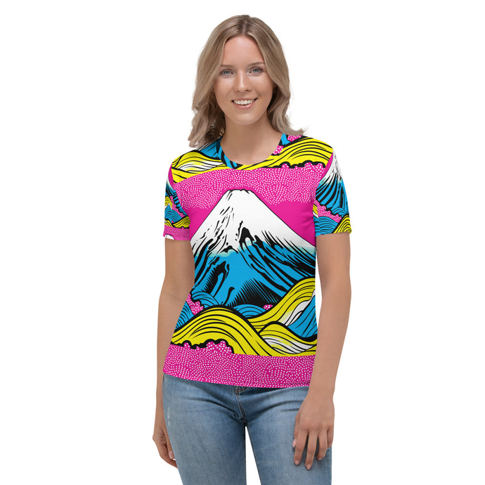 Stand Out in the Ring with Mt Fuji Pop Art Short Sleeve Rash Guards 002 Fitness Grappling Mt Fuji Pop Art Rash Guard Running Short Sleeve Striking Tees Womens Yoga