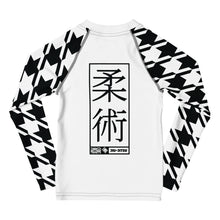 Style and Strength: Houndstooth Long Sleeve BJJ Rash Guard for Boys Boys Exclusive Houndstooth Kids Long Sleeve Rash Guard