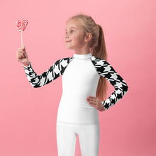 Stylish Protection: Girl's Houndstooth Long Sleeve BJJ Rash Guard Exclusive Girls Houndstooth Kids Long Sleeve Rash Guard Swimwear