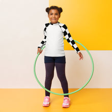 Stylish Safety: Checkered Long Sleeve Rash Guard for Girls - Blanc Checkered Exclusive Girls Kids Long Sleeve Rash Guard Swimwear