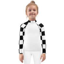 Stylish Safety: Checkered Long Sleeve Rash Guard for Girls - Blanc Checkered Exclusive Girls Kids Long Sleeve Rash Guard Swimwear