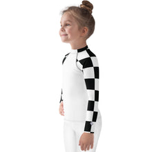 Stylish Safety: Checkered Long Sleeve Rash Guard for Girls - Blanc Checkered Exclusive Girls Kids Long Sleeve Rash Guard Swimwear