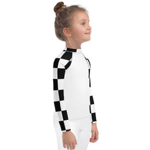 Stylish Safety: Checkered Long Sleeve Rash Guard for Girls - Blanc Checkered Exclusive Girls Kids Long Sleeve Rash Guard Swimwear