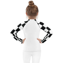 Stylish Safety: Checkered Long Sleeve Rash Guard for Girls - Blanc Checkered Exclusive Girls Kids Long Sleeve Rash Guard Swimwear