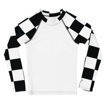 Stylish Safety: Checkered Long Sleeve Rash Guard for Girls - Blanc Checkered Exclusive Girls Kids Long Sleeve Rash Guard Swimwear