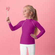 Sun-Kissed Adventures: Long Sleeve Rash Guards for Girls - Fresh Eggplant Exclusive Girls Kids Long Sleeve Rash Guard Solid Color Swimwear