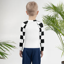 Trendy Tots: Boys' Checkered Long Sleeve Rash Guard - Blanc Boys Checkered Exclusive Kids Long Sleeve Rash Guard Swimwear