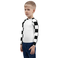 Trendy Tots: Boys' Checkered Long Sleeve Rash Guard - Blanc Boys Checkered Exclusive Kids Long Sleeve Rash Guard Swimwear