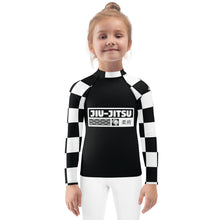 Trendy Tots: Girls' Checkered Long Sleeve Rash Guard - Noir Jiu-Jitsu Checkered Exclusive Girls Kids Long Sleeve Rash Guard
