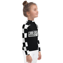 Trendy Tots: Girls' Checkered Long Sleeve Rash Guard - Noir Jiu-Jitsu Checkered Exclusive Girls Kids Long Sleeve Rash Guard