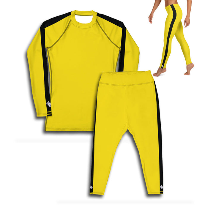 Martial Arts Elegance: Women's Bruce Lee Game of Death and Kill Bill Inspired Long Sleeve Rash Guard and Yoga Pants Set Bruce Lee Exclusive Kit Leggings Long Sleeve Rash Guard Tights Womens