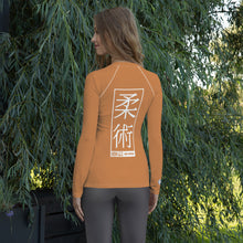 Womens Long Sleeve BJJ Rash Guard - Jiu-Jitsu 007 - Raw Sienna BJJ Exclusive Jiu-Jitsu Long Sleeve Rash Guard Womens
