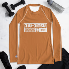 Womens Long Sleeve BJJ Rash Guard - Jiu-Jitsu 007 - Raw Sienna BJJ Exclusive Jiu-Jitsu Long Sleeve Rash Guard Womens