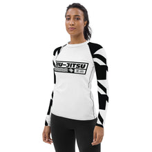 Womens Long Sleeve BJJ Rash Guard - Jiu-Jitsu 021 - Houndstooth 001 Blanc Exclusive Houndstooth Jiu-Jitsu Long Sleeve Rash Guard Womens