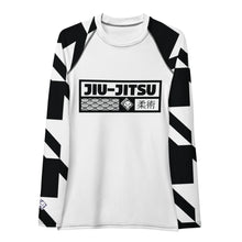 Womens Long Sleeve BJJ Rash Guard - Jiu-Jitsu 021 - Houndstooth 001 Blanc Exclusive Houndstooth Jiu-Jitsu Long Sleeve Rash Guard Womens