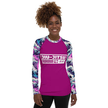 Womens Long Sleeve BJJ Rash Guard - Jiu-Jitsu 023 - Purple Wave 002 Exclusive Great Wave Jiu-Jitsu Kanagawa Long Sleeve Rash Guard Womens