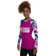Womens Long Sleeve BJJ Rash Guard - Jiu-Jitsu 023 - Purple Wave 002 Exclusive Great Wave Jiu-Jitsu Kanagawa Long Sleeve Rash Guard Womens