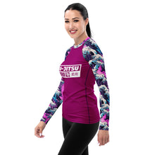 Womens Long Sleeve BJJ Rash Guard - Jiu-Jitsu 023 - Purple Wave 002 Exclusive Great Wave Jiu-Jitsu Kanagawa Long Sleeve Rash Guard Womens