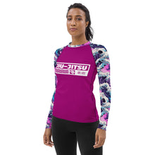 Womens Long Sleeve BJJ Rash Guard - Jiu-Jitsu 023 - Purple Wave 002 Exclusive Great Wave Jiu-Jitsu Kanagawa Long Sleeve Rash Guard Womens