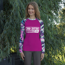 Womens Long Sleeve BJJ Rash Guard - Jiu-Jitsu 023 - Purple Wave 002 Exclusive Great Wave Jiu-Jitsu Kanagawa Long Sleeve Rash Guard Womens