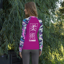 Womens Long Sleeve BJJ Rash Guard - Jiu-Jitsu 023 - Purple Wave 002 Exclusive Great Wave Jiu-Jitsu Kanagawa Long Sleeve Rash Guard Womens