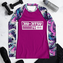 Womens Long Sleeve BJJ Rash Guard - Jiu-Jitsu 023 - Purple Wave 002 Exclusive Great Wave Jiu-Jitsu Kanagawa Long Sleeve Rash Guard Womens