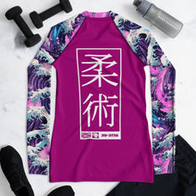 Womens Long Sleeve BJJ Rash Guard - Jiu-Jitsu 023 - Purple Wave 002 Exclusive Great Wave Jiu-Jitsu Kanagawa Long Sleeve Rash Guard Womens
