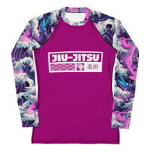Womens Long Sleeve BJJ Rash Guard - Jiu-Jitsu 023 - Purple Wave 002 Exclusive Great Wave Jiu-Jitsu Kanagawa Long Sleeve Rash Guard Womens