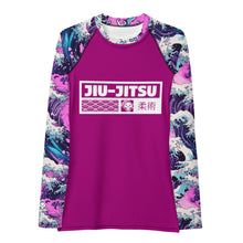 Womens Long Sleeve BJJ Rash Guard - Jiu-Jitsu 023 - Purple Wave 002 Exclusive Great Wave Jiu-Jitsu Kanagawa Long Sleeve Rash Guard Womens