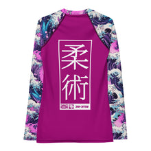 Womens Long Sleeve BJJ Rash Guard - Jiu-Jitsu 023 - Purple Wave 002 Exclusive Great Wave Jiu-Jitsu Kanagawa Long Sleeve Rash Guard Womens