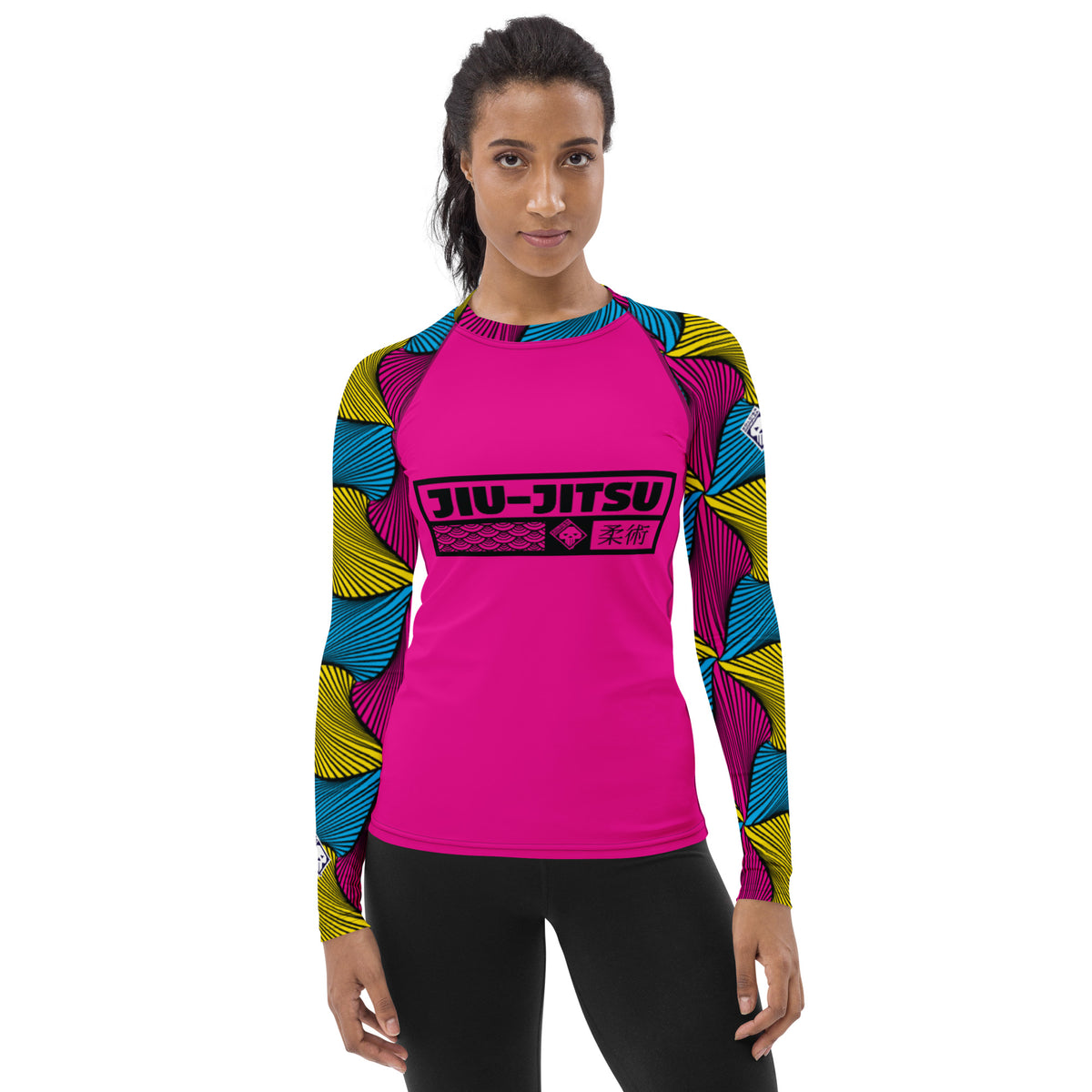 Women's Long Sleeve No Gi BJJ Rash Guard - Ankara Wax Print Rash