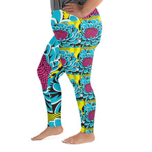 Women's Plus Size Pop Art Yoga Pants - Roy Lichtenstein Inspired Dahlia Print 002 Athletic Leggings BJJ Boxing Dahlia Exclusive Fitness Flower Leggings Plus Size Plus Sized Leggings Pop Art Running Tights Womens Yoga