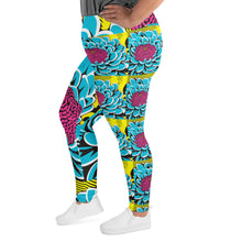 Women's Plus Size Pop Art Yoga Pants - Roy Lichtenstein Inspired Dahlia Print 002 Athletic Leggings BJJ Boxing Dahlia Exclusive Fitness Flower Leggings Plus Size Plus Sized Leggings Pop Art Running Tights Womens Yoga