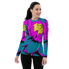 Women's Pop Art BJJ Long Sleeve Rash Guards - Roy Lichtenstein Inspired Dahlia Print 001 BJJ Boxing Dahlia Exclusive Fitness Flower Grappling Jiu-Jitsu Long Sleeve Muay Thai Pop Art Rash Guard Rash Guards Running Striking Swimwear Womens Yoga