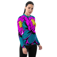 Women's Pop Art BJJ Long Sleeve Rash Guards - Roy Lichtenstein Inspired Dahlia Print 001 BJJ Boxing Dahlia Exclusive Fitness Flower Grappling Jiu-Jitsu Long Sleeve Muay Thai Pop Art Rash Guard Running Striking Swimwear Womens Yoga