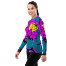 Women's Pop Art BJJ Long Sleeve Rash Guards - Roy Lichtenstein Inspired Dahlia Print 001 BJJ Boxing Dahlia Exclusive Fitness Flower Grappling Jiu-Jitsu Long Sleeve Muay Thai Pop Art Rash Guard Running Striking Swimwear Womens Yoga