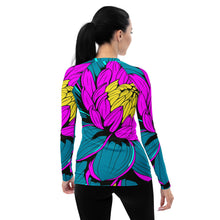 Women's Pop Art BJJ Long Sleeve Rash Guards - Roy Lichtenstein Inspired Dahlia Print 001 BJJ Boxing Dahlia Exclusive Fitness Flower Grappling Jiu-Jitsu Long Sleeve Muay Thai Pop Art Rash Guard Running Striking Swimwear Womens Yoga