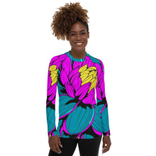 Women's Pop Art BJJ Long Sleeve Rash Guards - Roy Lichtenstein Inspired Dahlia Print 001 BJJ Boxing Dahlia Exclusive Fitness Flower Grappling Jiu-Jitsu Long Sleeve Muay Thai Pop Art Rash Guard Running Striking Swimwear Womens Yoga