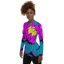 Women's Pop Art BJJ Long Sleeve Rash Guards - Roy Lichtenstein Inspired Dahlia Print 001 BJJ Boxing Dahlia Exclusive Fitness Flower Grappling Jiu-Jitsu Long Sleeve Muay Thai Pop Art Rash Guard Running Striking Swimwear Womens Yoga