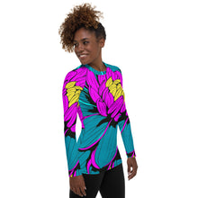 Women's Pop Art BJJ Long Sleeve Rash Guards - Roy Lichtenstein Inspired Dahlia Print 001 BJJ Boxing Dahlia Exclusive Fitness Flower Grappling Jiu-Jitsu Long Sleeve Muay Thai Pop Art Rash Guard Running Striking Swimwear Womens Yoga