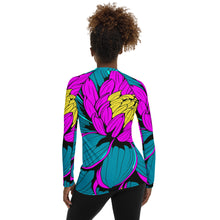 Women's Pop Art BJJ Long Sleeve Rash Guards - Roy Lichtenstein Inspired Dahlia Print 001 BJJ Boxing Dahlia Exclusive Fitness Flower Grappling Jiu-Jitsu Long Sleeve Muay Thai Pop Art Rash Guard Rash Guards Running Striking Swimwear Womens Yoga