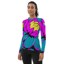 Women's Pop Art BJJ Long Sleeve Rash Guards - Roy Lichtenstein Inspired Dahlia Print 001 BJJ Boxing Dahlia Exclusive Fitness Flower Grappling Jiu-Jitsu Long Sleeve Muay Thai Pop Art Rash Guard Running Striking Swimwear Womens Yoga