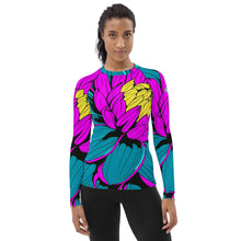 Women's Pop Art BJJ Long Sleeve Rash Guards - Roy Lichtenstein Inspired Dahlia Print 001 BJJ Boxing Dahlia Exclusive Fitness Flower Grappling Jiu-Jitsu Long Sleeve Muay Thai Pop Art Rash Guard Running Striking Swimwear Womens Yoga