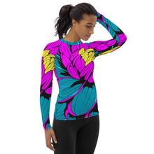 Women's Pop Art BJJ Long Sleeve Rash Guards - Roy Lichtenstein Inspired Dahlia Print 001 BJJ Boxing Dahlia Exclusive Fitness Flower Grappling Jiu-Jitsu Long Sleeve Muay Thai Pop Art Rash Guard Rash Guards Running Striking Swimwear Womens Yoga