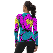 Women's Pop Art BJJ Long Sleeve Rash Guards - Roy Lichtenstein Inspired Dahlia Print 001 BJJ Boxing Dahlia Exclusive Fitness Flower Grappling Jiu-Jitsu Long Sleeve Muay Thai Pop Art Rash Guard Running Striking Swimwear Womens Yoga